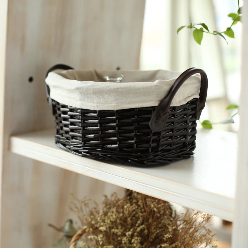 YRMT,Easter basket handmade black wicker basket with lining
