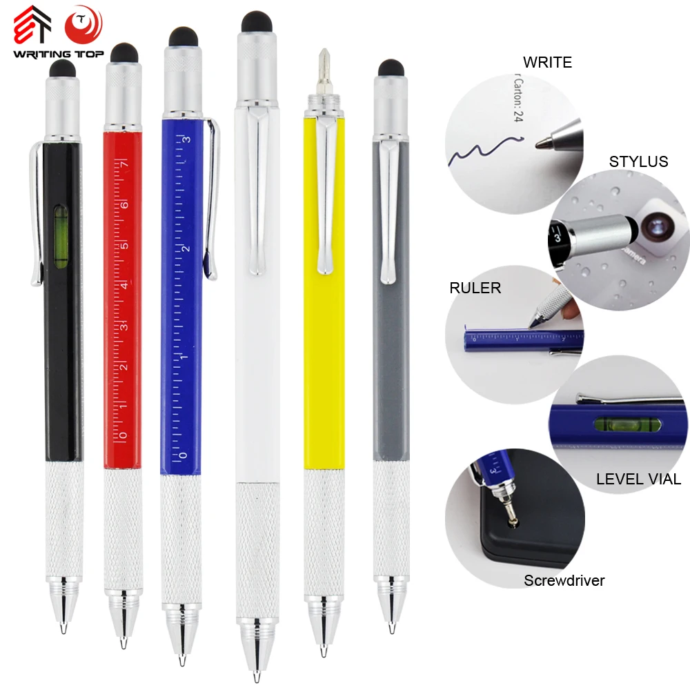 
5 in 1 touch stylus multifunction ballpoint Pen with spirit level ruler multi tool pen 