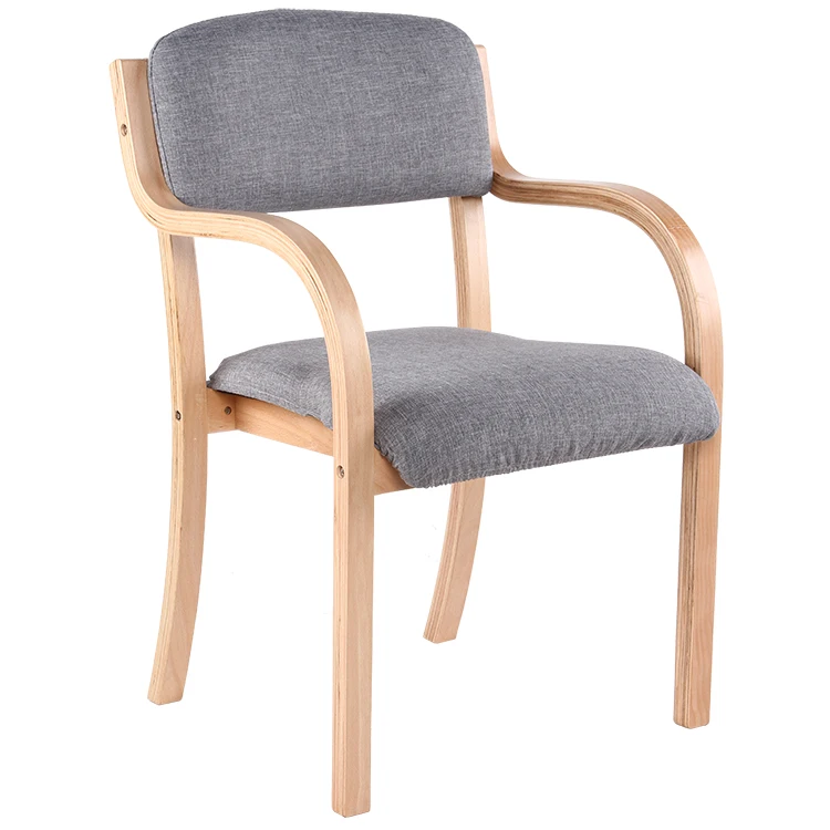 
Wooden Room Arm Armrest Modern Grey Fabric Bent Plywood Wood Stackable Bentwood Dining Chair 