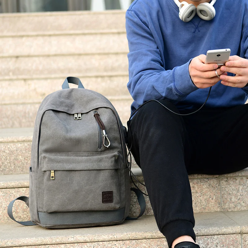 Multi-functional school bag canvas day pack backpack computer backpack with earphone outlet