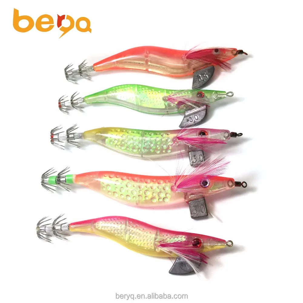 Glowing Wooden Shrimp Squid Octopus Hook Bait LED Glowing Hard Bait Plastic Explosive Hook Bait