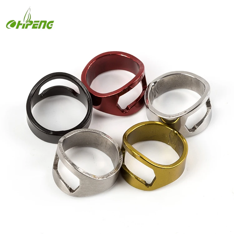 low moq for custom logo laser engrave Cheap Colorful Stainless Steel finger Ring Bottle Opener