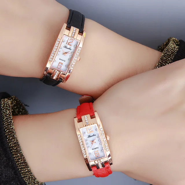 
Small Dial Watch for Women Rectangle Rhinestone Square Quartz Watch Leather Strap Ladies Dress Watches 