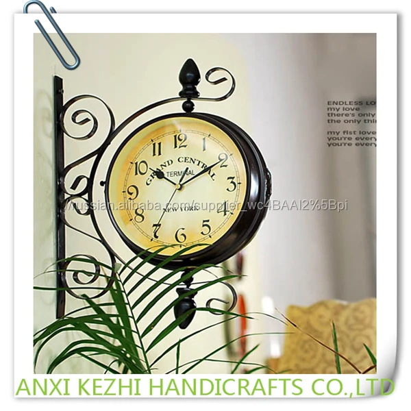 Кованые Антикварной двухсторонний Вращающийся Настенные Часы Украшения