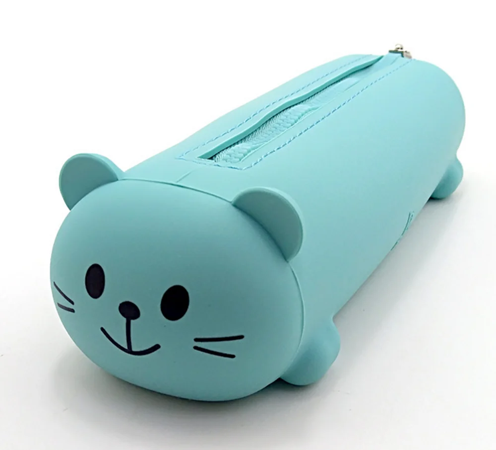 ins hot sale cute bear silicone pencil case zipper, school custom rubber kids pencil case animal