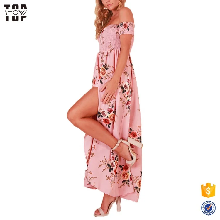 2019 New arrivals wholesale clothes pink lady floral maxi dress
