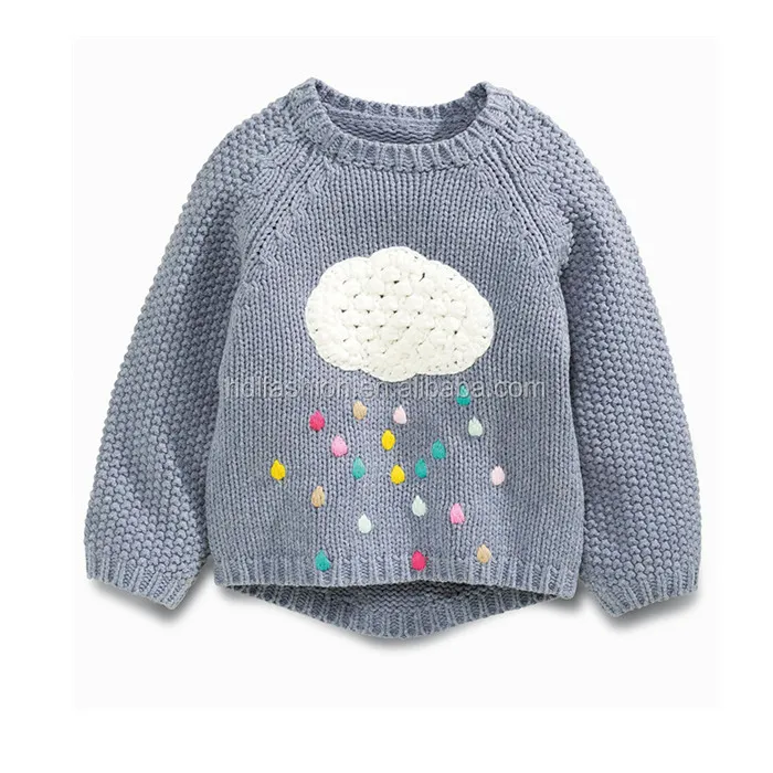 
3mths-6yrs cotton acrylic cloud with colorful raindrop baby jumper sweater 
