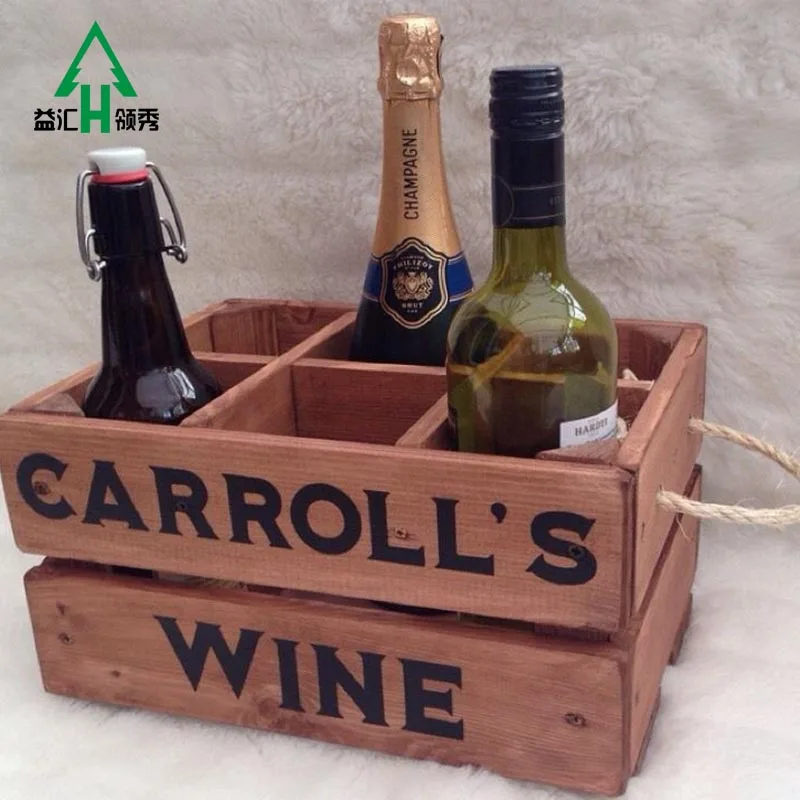 Hot craft wooden beer bottle crate carrier holder with rope