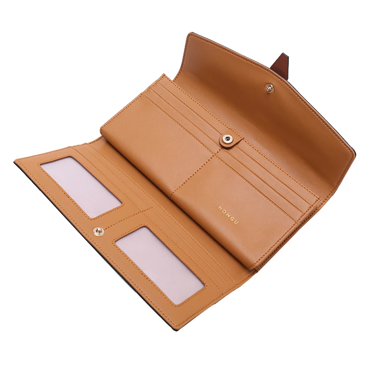 Tri-fold designer ladies long style wallet women leather clutch purse