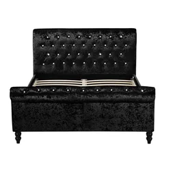 Classy Modern Bed Frame Sleigh Style Fully Upholstered Designer bed in Crushed Velvet or Chenille Fabric