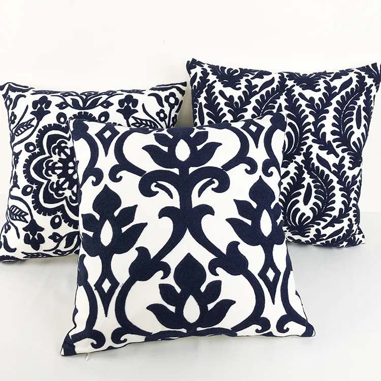 White and Black Sofa Cushion Embroidery Throw Pillow Cover Square Cushion Case Home Decor