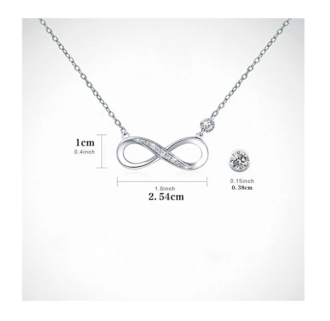High Quality  simple 925 Sterling Silver Round Zircon Infinity Symbol Necklace for man and women