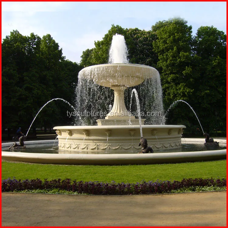 Exterior Unique Marble Water Features Simple Round Flowerpot Stone Fountain for Front Door Yard Decoration