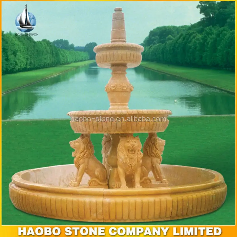 
Large Hand Carved Nature Stone Garden Water Fountain with Lion Statues 