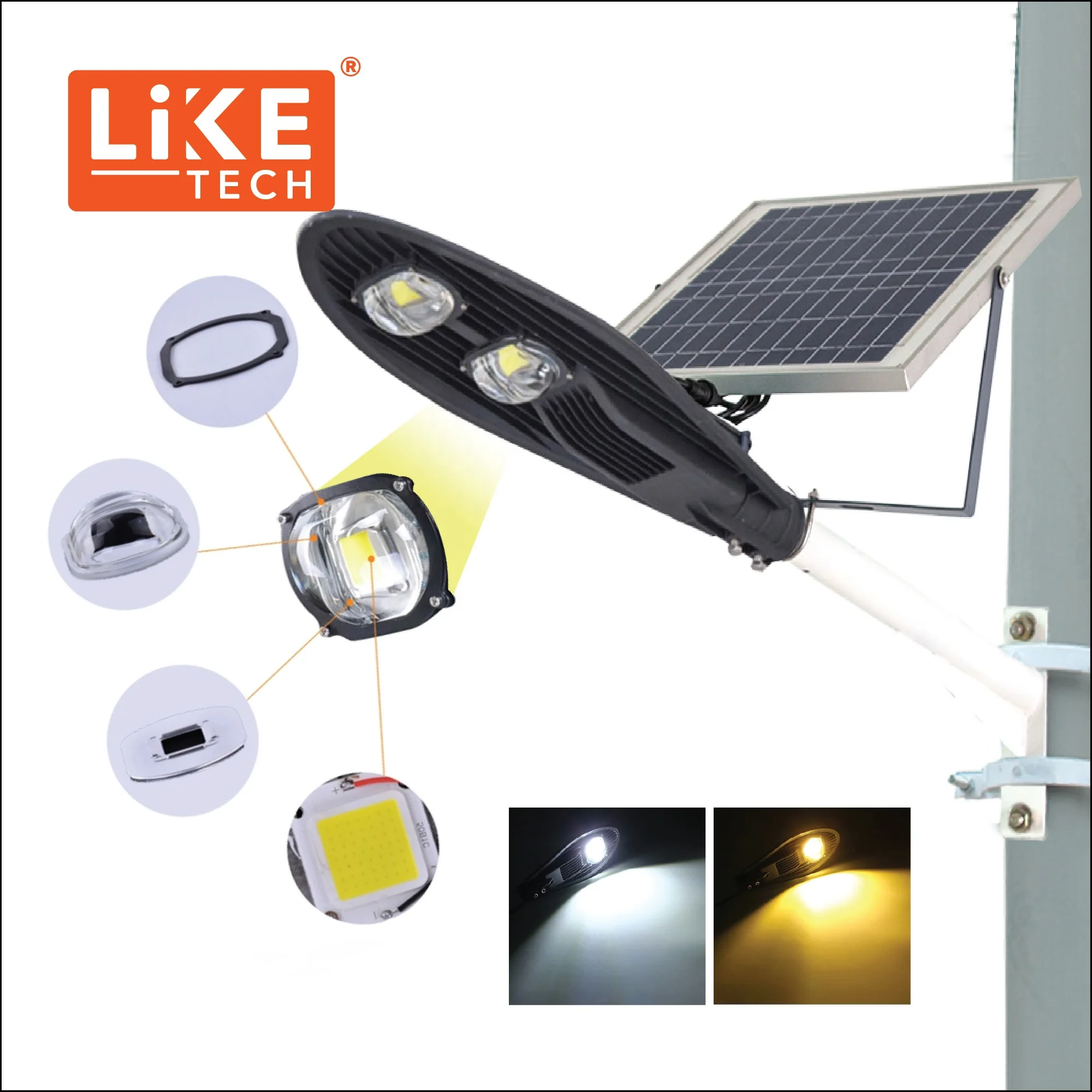 LikeTech Die Cast Led Light 100W Rocket Design BIG COB Solar Street Light Industrial commercial use for government projects