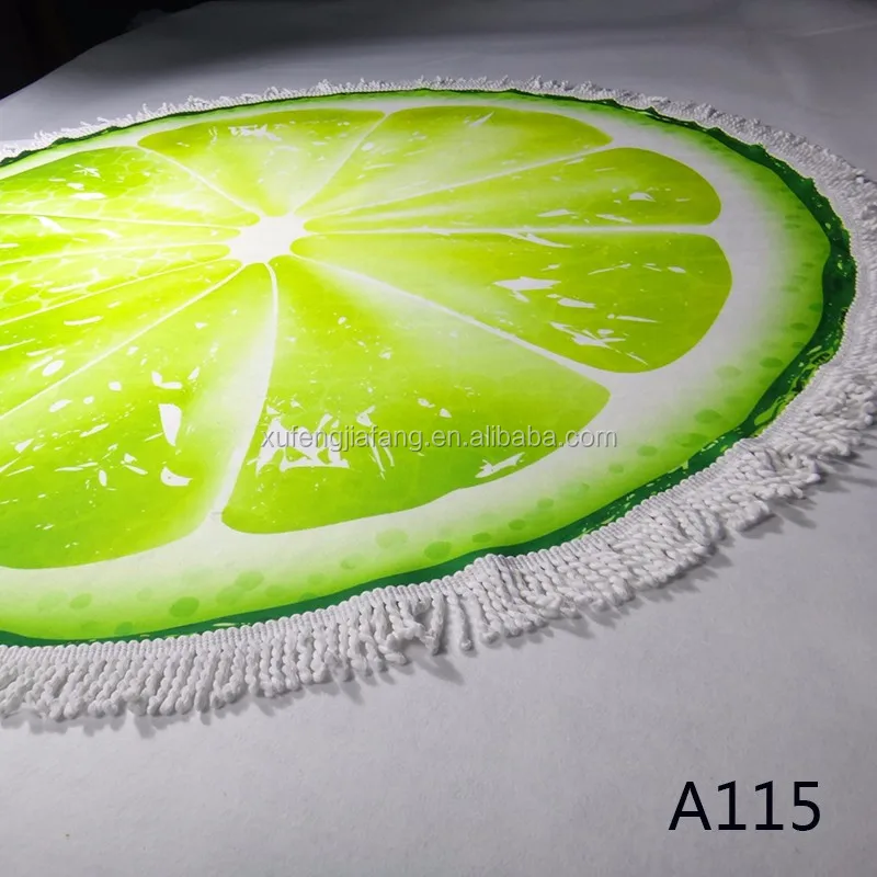 
Promotional Summer Fruit print Colorful 100% cotton Round Beach Towels 