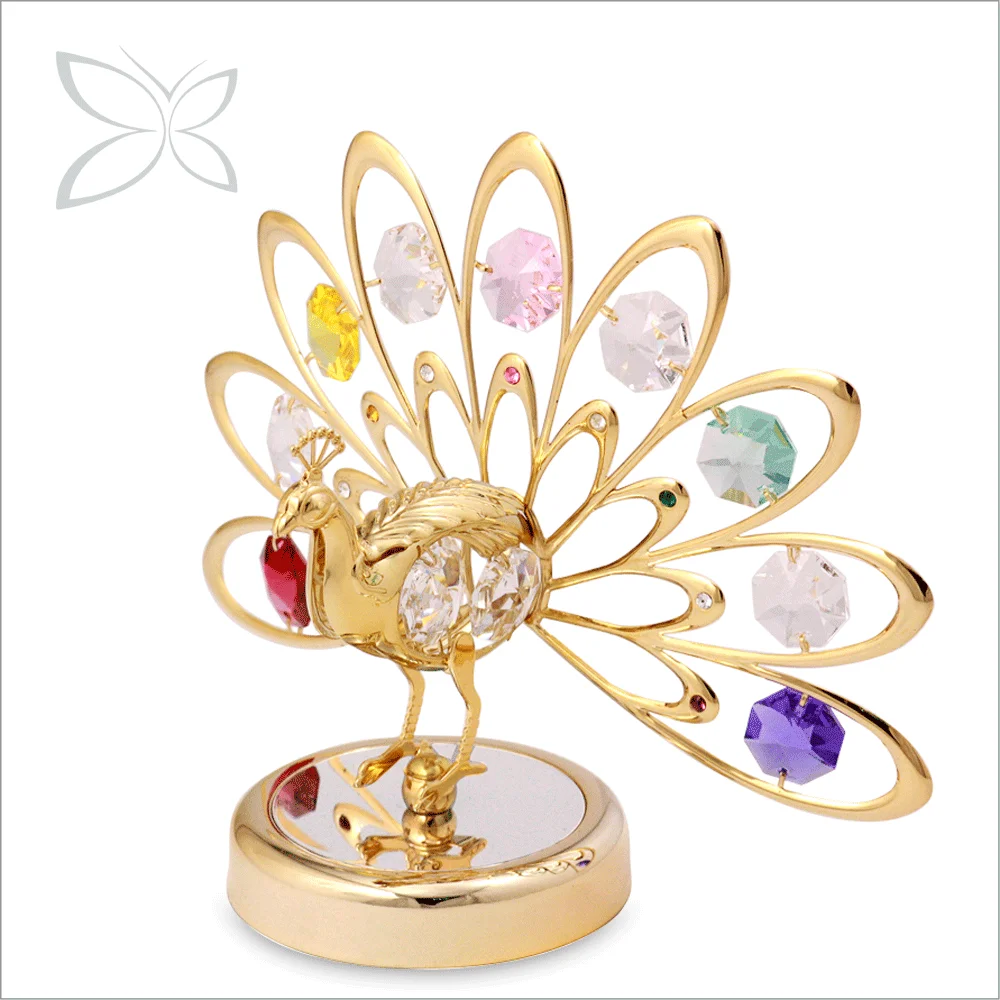 Crystocraft Gold Plated Metal Crystal Peacock Figurine Decorated with Brilliant Cut Crystals Wedding Gift