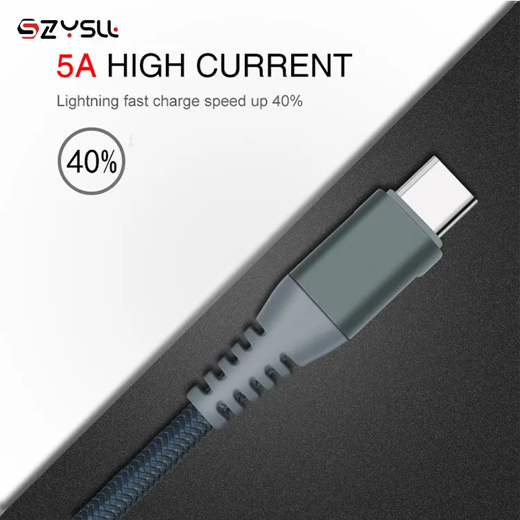 
2020 New OEM/ODM 5A PD fast charging Fish Tape braided 1m/2m/3m USB 3.1 Type C Cable 