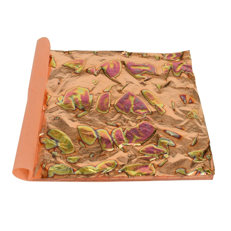 Decorating Home Wallpaper Colorful  Variegated Copper Leaf Foil Sheets Imitation Gold Leaf Paper 14 x 14 cm 25 pieces per bookle