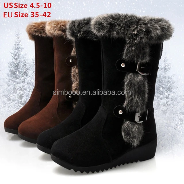
Plus Size 4.5-8.5 Women Winter Warm Fur Lined Wedge Snow Boots 