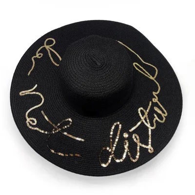 LYX27 соломенная шляпа с блестками и цветочной вышивкой с широкими полями, шляпа от солнца, Пляжная соломенная шляпа, складная соломенная шляпа для защиты от солнца