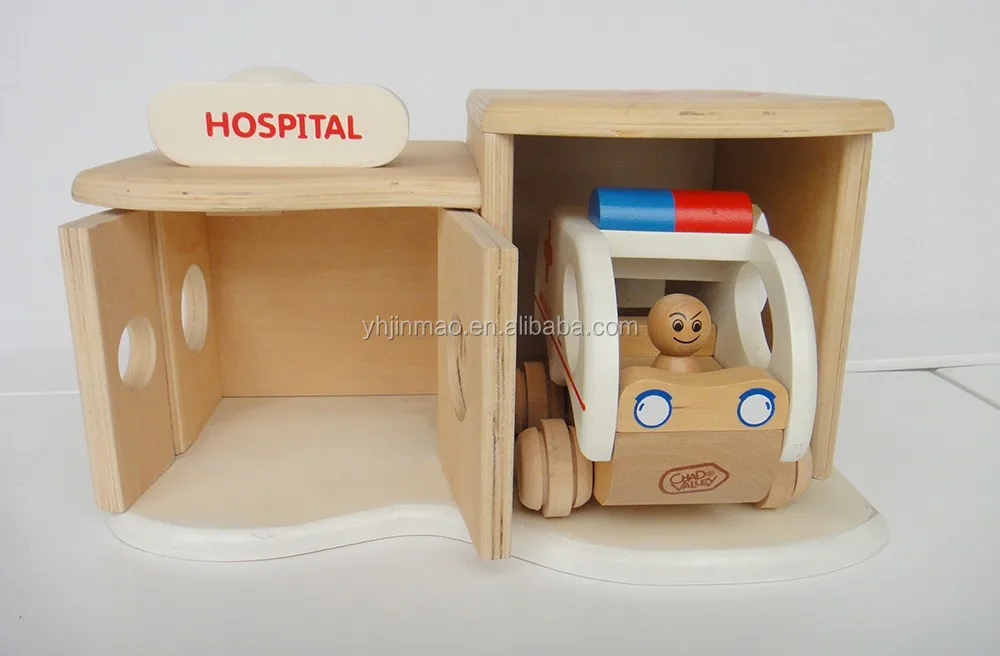 
Solid wood kids small wooden toy accessories hospital car 