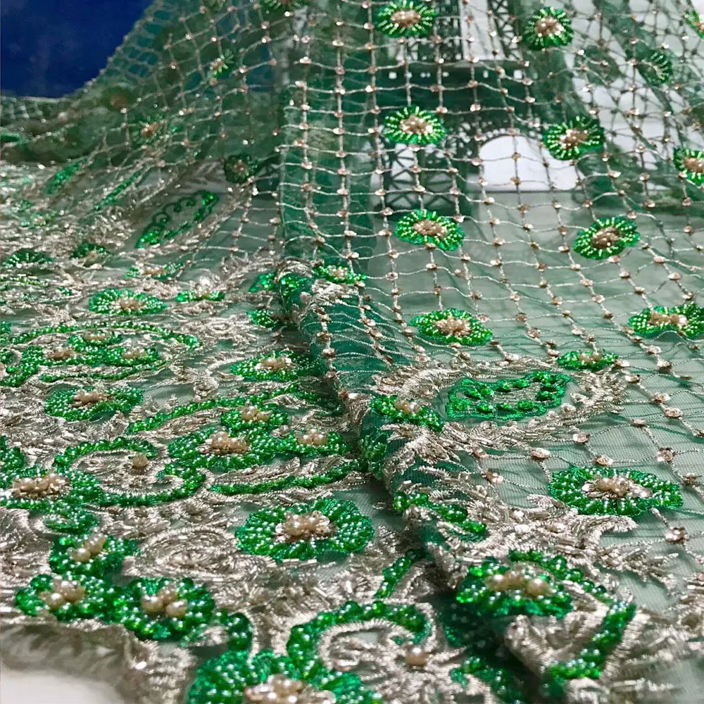 Beautifical embroidery high quality party lace beads tulle luxury wedding fabric ML5N592