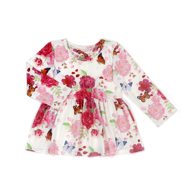 Wholesale Dress Baby Girls Flower Printing Princess Litter Girl Dress 0-6T