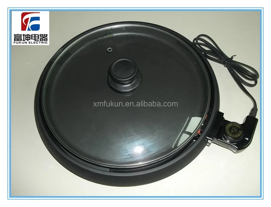 Electric griddle round frying pan with flat and grill plates option