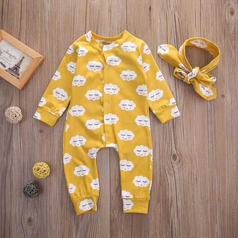Wholesale spanish baby clothes smiled cloud printed ginger colour icing rompers