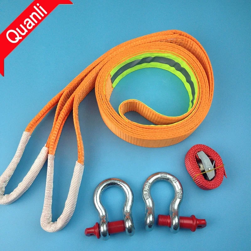 5T 50mm Heavy Duty Car Tow Strap Double ply tow strap with steel snap hook for emergency vehicle towing