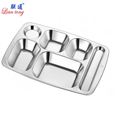 Factory wholesale cheap stainless steel canteen food tray divided fast food  tray   dinner plate