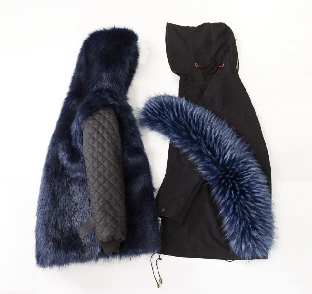 Faux Fur Coat Women Parka Winter Clothing White Black For lady Fur long Jacket With Hoood