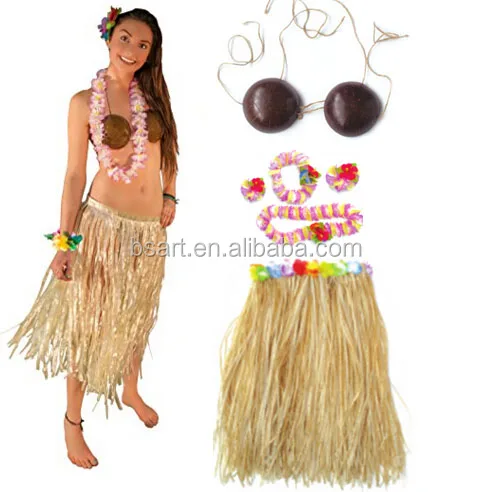 
Hawaii hula bra / coconut bra with flower lei and skirt 