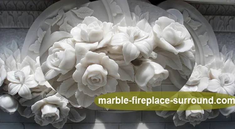 customized fireplace mantel indoor French Modern Stone Carving flowers Elegant 3D White Marble Fireplace