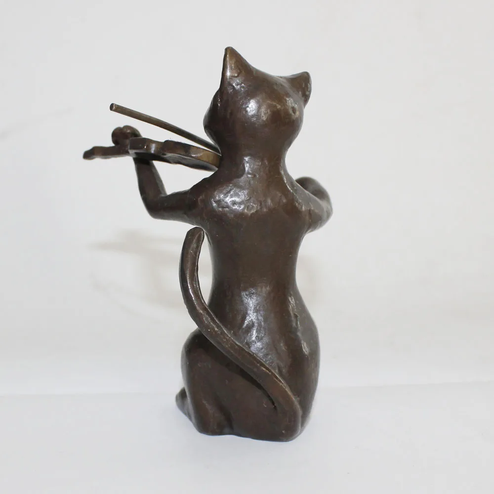 Bronze animal music sculptures/cats play violin figurines