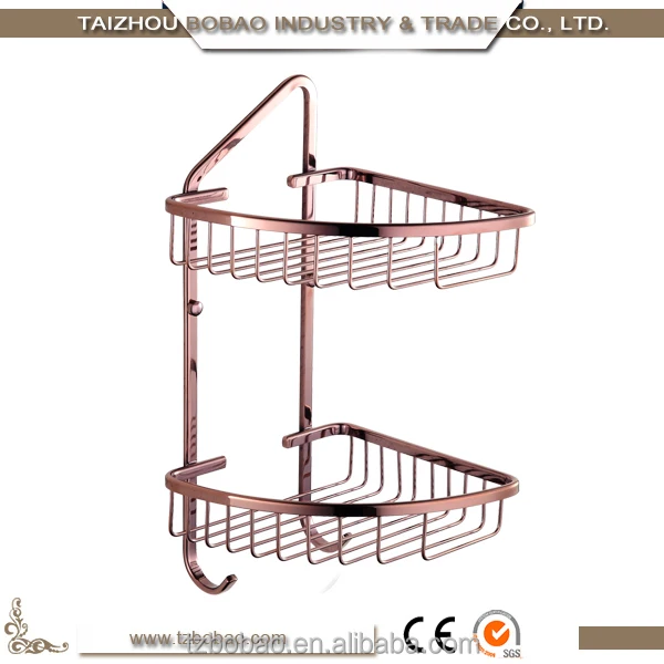 2016 Высочайшее Качество Стене Висит Розовое Золото Двойной Уровня Полки Корзина для Ванной Комнаты