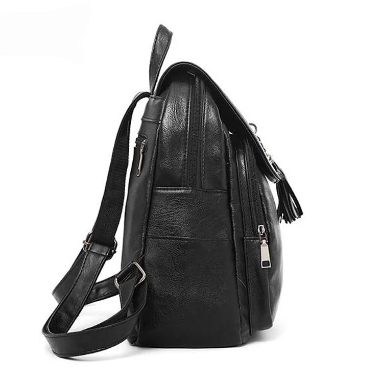 2018 Fashion Woman Bag Backpack Chinese Women Stylish Black PU Leather Backpacks