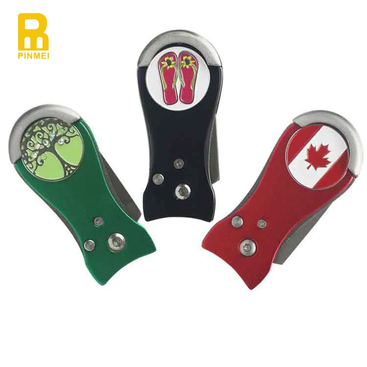 Stainless steel switch blade pitch fork golf retractable divot tool