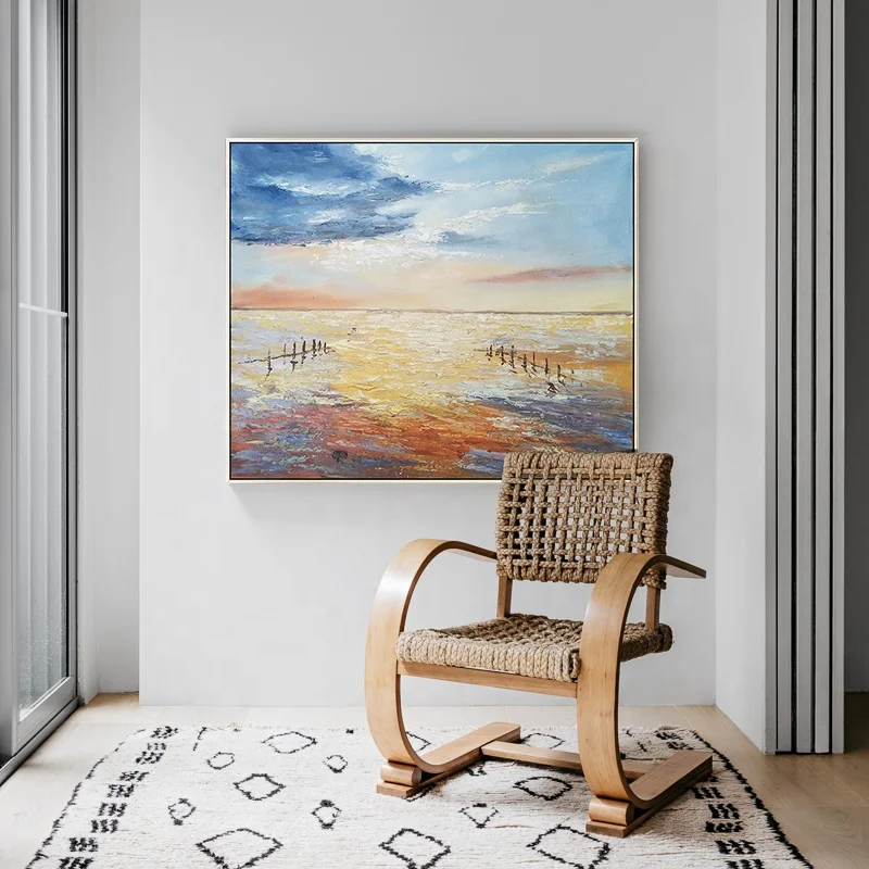 Лидер продаж, абстрактная картина маслом Морской пейзаж, закат, ручная роспись, Картина на холсте, Настенный декор, искусство