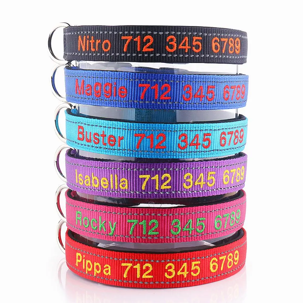 Personalized ID Collars with Pet Name and Phone Number, Embroidered Fabric Polyester Nylon Dog Collar