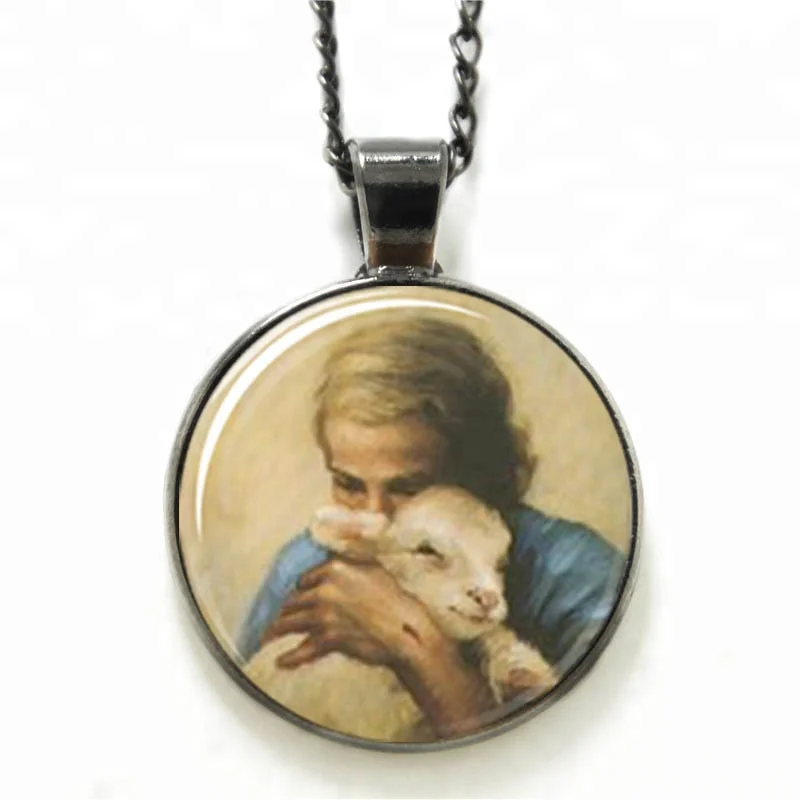Jesus and Lamb necklace The Lord is My Shepherd glass Photo Cabochon necklace