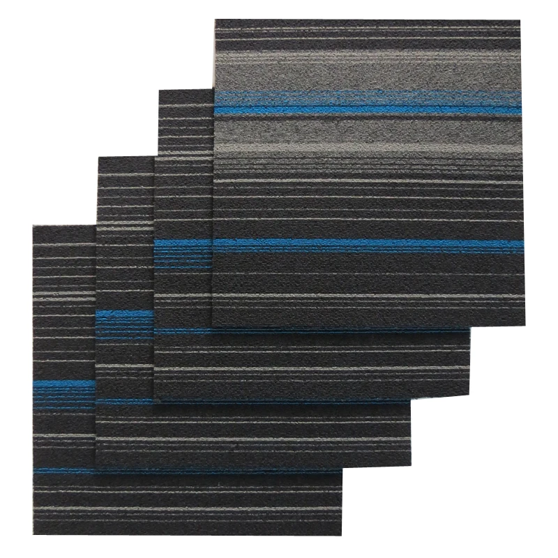 Stocks black blue 100%pp bitumen backing carpet tiles 50x50