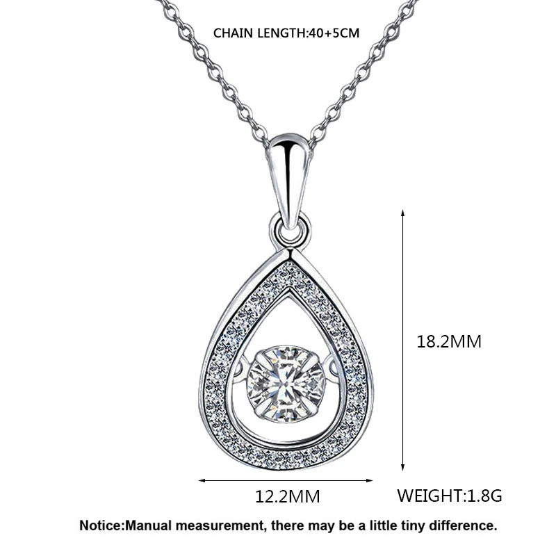 DW34 925 Sterling Silver beating heart Necklaces Water Tear Drop Dancing 4A Zircon Smart pendant for women