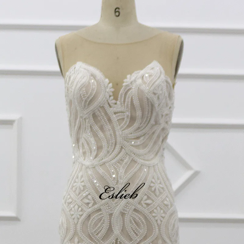 OEM Robe de mariage Vestido de noiva Lace Detachable Long Tail Mermaid Ruffled White Long Sleeve 2019 African Wedding Dresses