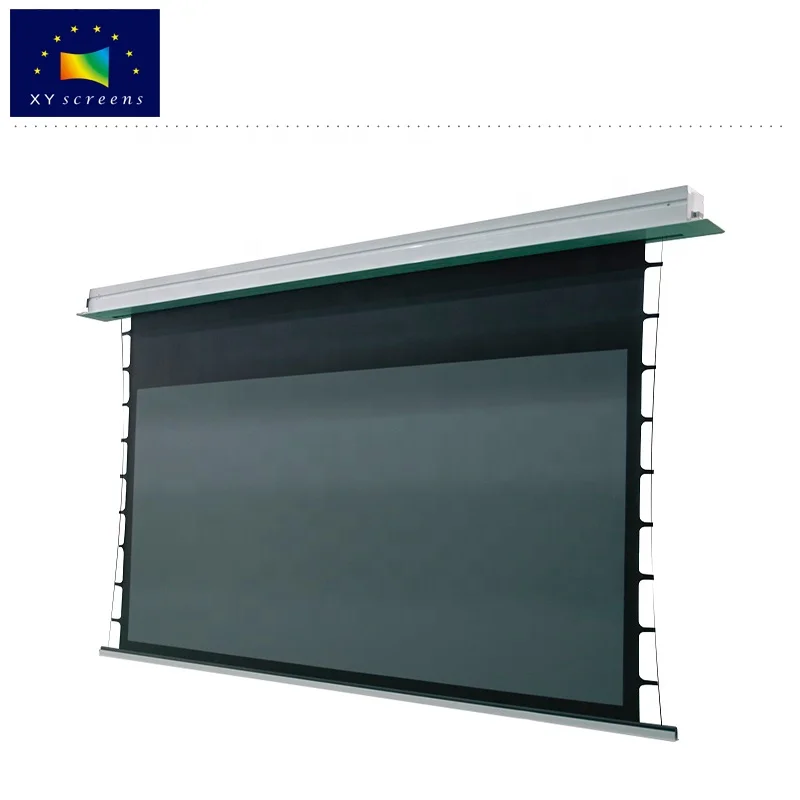 XY in ceiling recessed hidden 100 inch anti light alr motorized projector screen with black diamond fabric