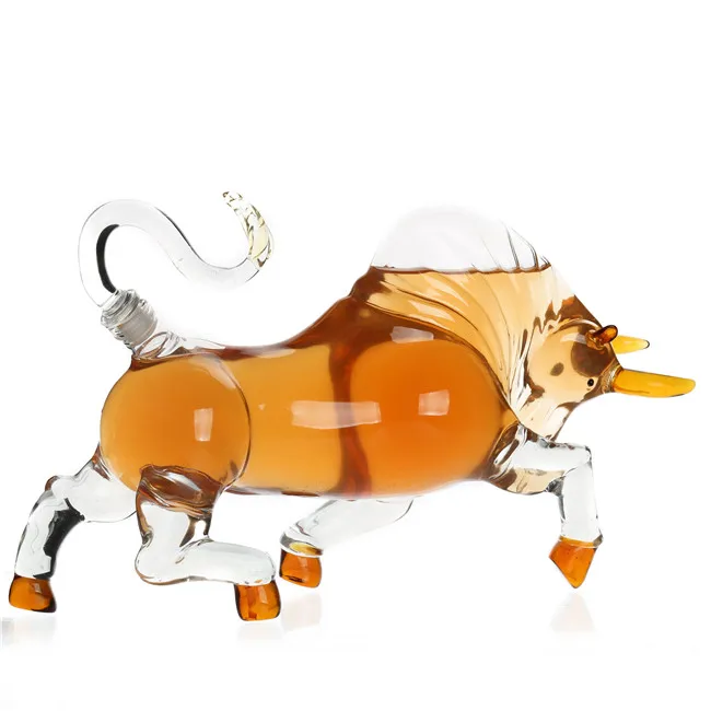 Jia Teng 1000ml Bull Shaped Liquor Decanter Glass Decanter for Alcohol - Vodka, Rum, Bourbon, Wine, Whiskey, Tequila