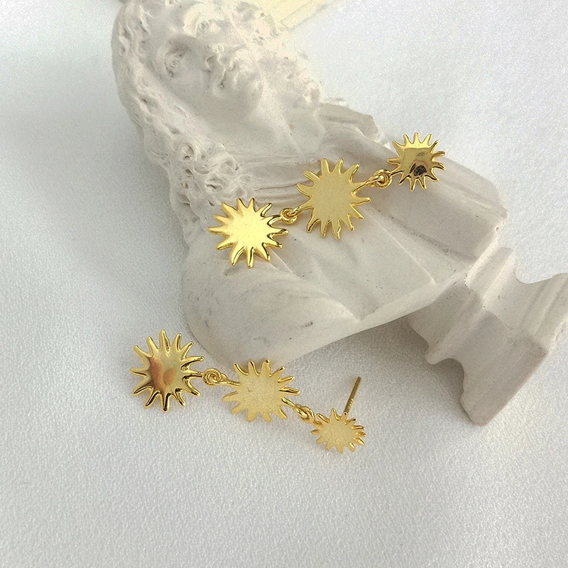 Damila custom Jewelry gold plating flower sun sunflower star 925 silver dangle earrings E1801