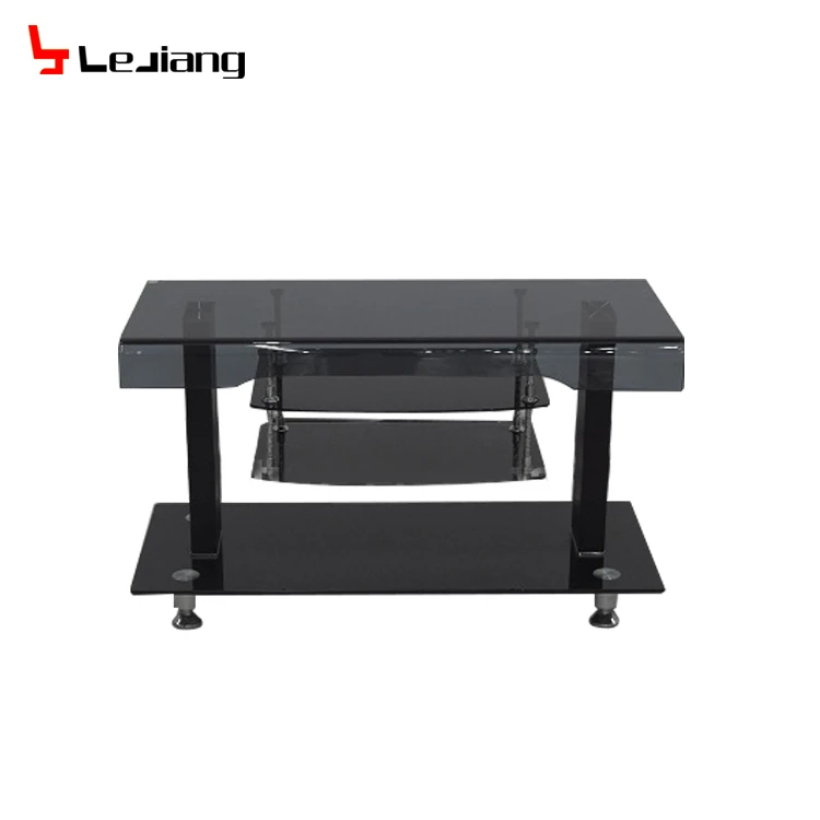 Low Price Tempered Glass TV Stand with metal frame for living room