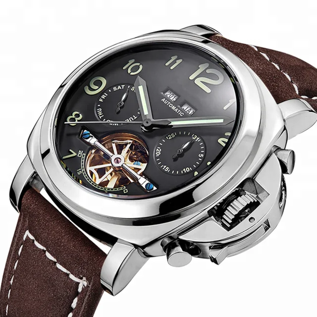 High Quality Luxury Mechanic Watches Chronograph Men Wristwatch Leather Band Chinese Products Other Watch